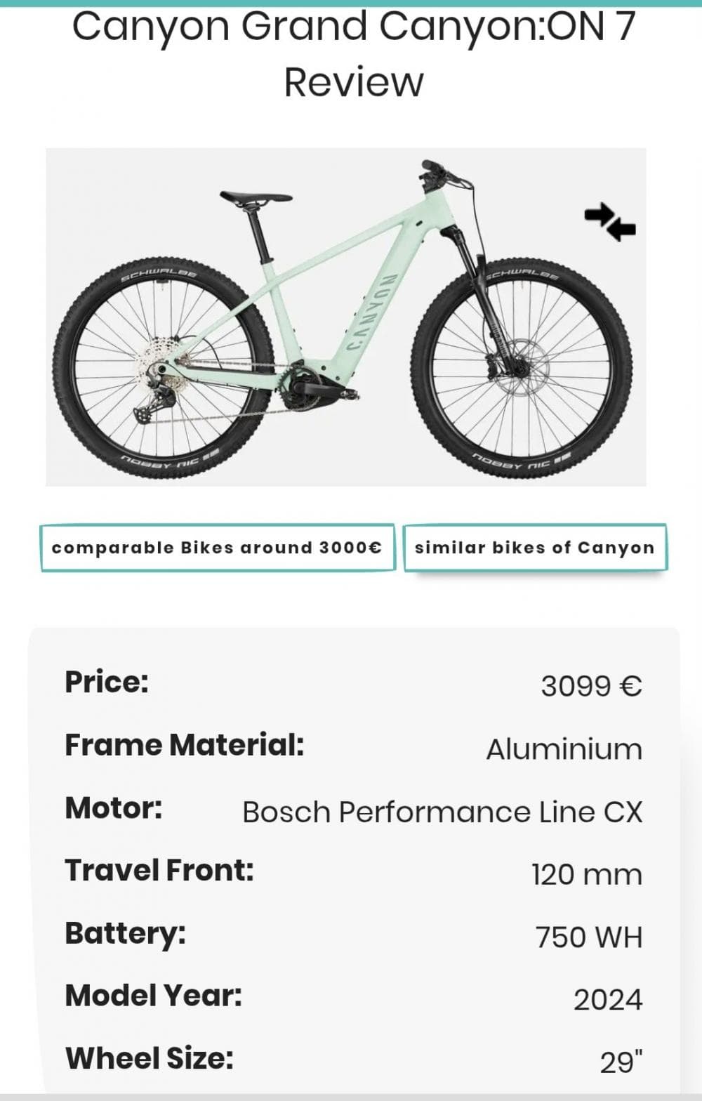 Canyon Grand ON E bike MTB 29er Bosch 750wh NOV